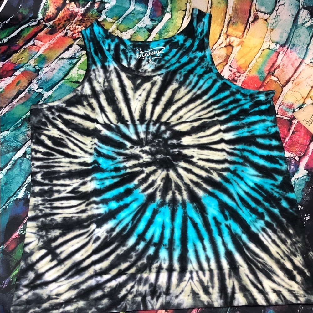 U.S Vintage Spiral Tie-Dye Tank Top - Blue and Black